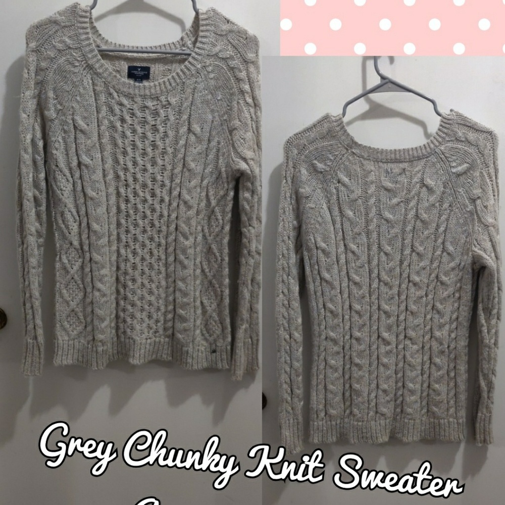 Grey Chunky Knit Cable Sweater